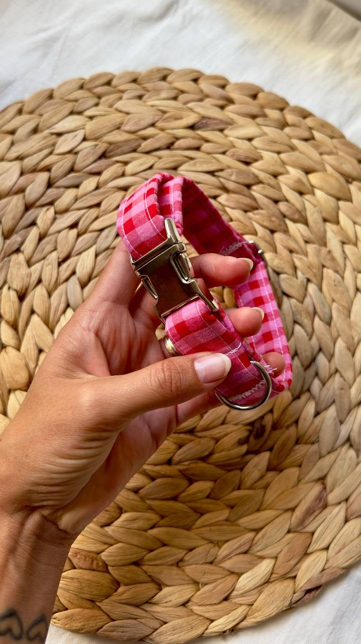 Collar vichy bicolor rojo y fucsia